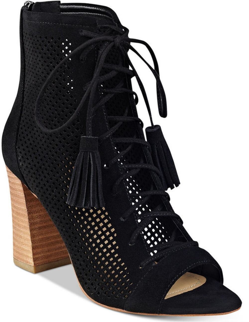 MARC FISHER Shaini Suede Perforated Lace-Up Peep-Toe Booties 9 Witchy Whimsigoth
